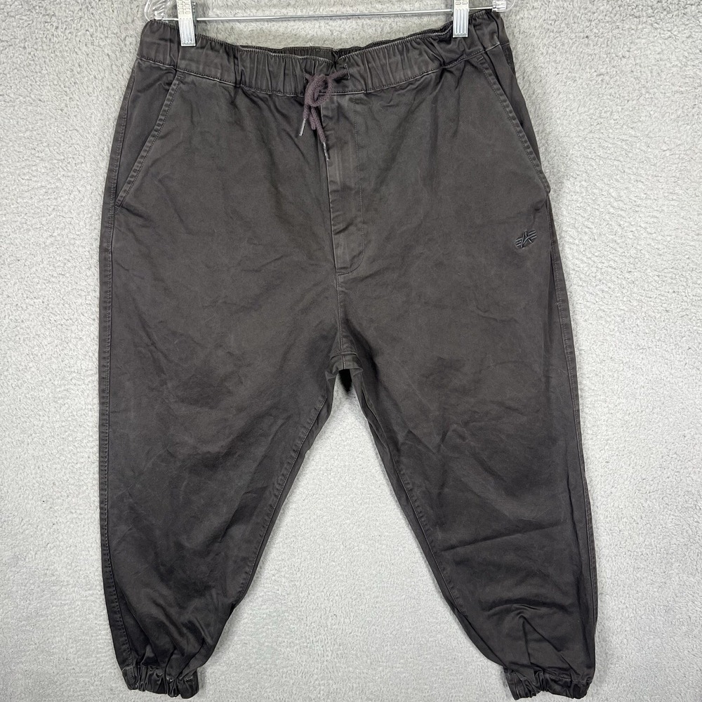 Alpha Industries Joggers Mens XL Charcoal Grey Elastic Waist Tapered Twill
